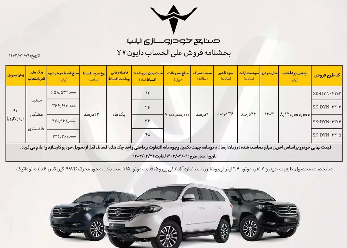 جزئیات شرایط فروش اقساطی شاسی بلند آفرودی دایون Y7