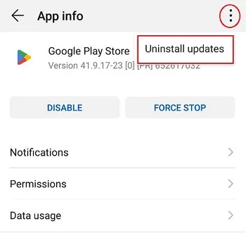 حذف بروزرسانی های Google Play Store