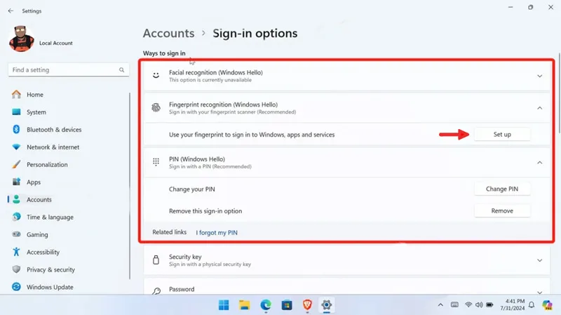 فعالسازی Fingerprint recognition