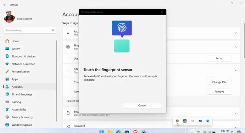راه اندازی حسگر اثر انگشت در Windows Hello