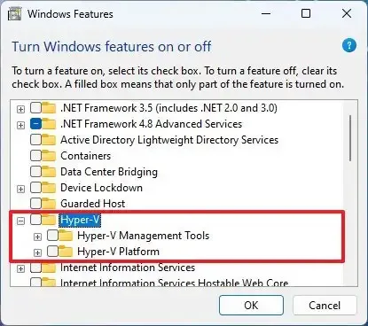 غیر فعال کردن Hyper-V از طریق تنظیمات ویندوز