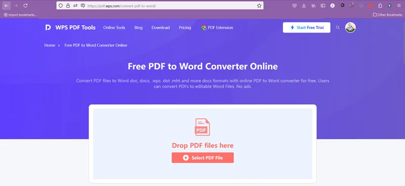 وبسایت WPS PDF Tools