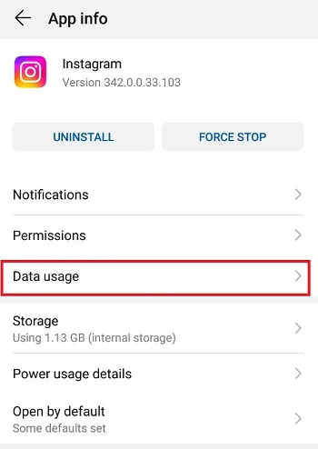 تنظیمات Data usage اینستاگرام در اندروید