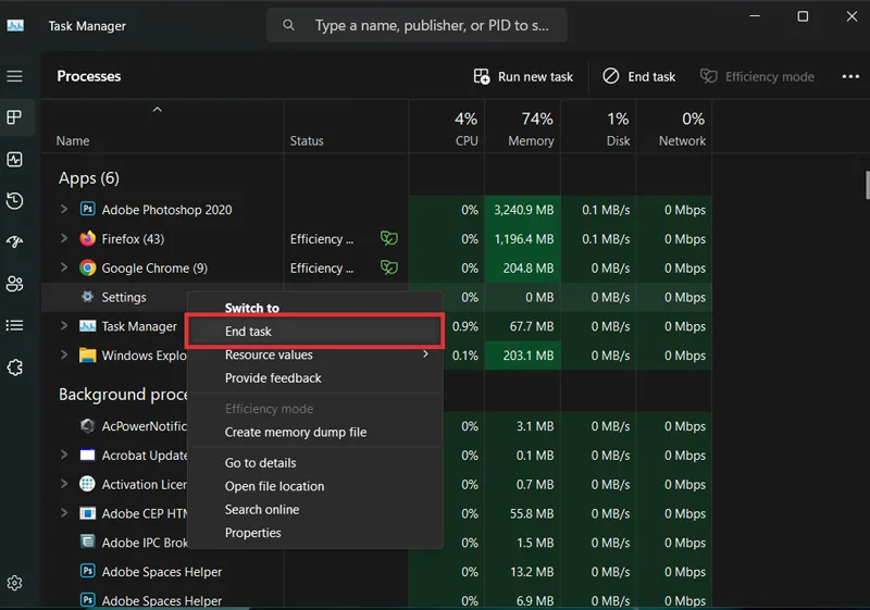 بستن برنامه های هنگ کرده در ویندوز با Task Manager
