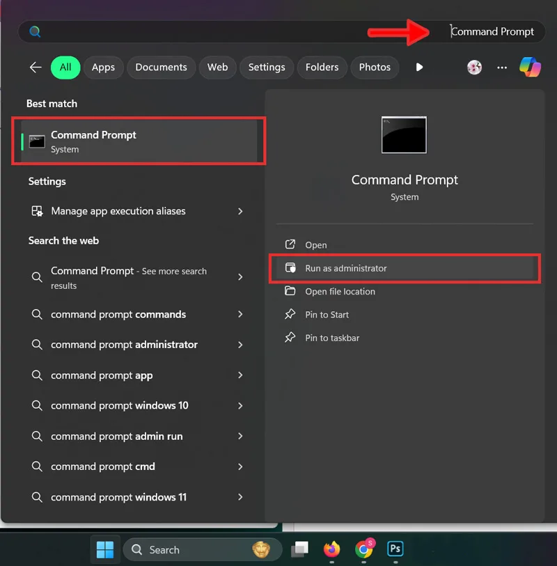 باز کردن Command Prompt در ویندوز 11