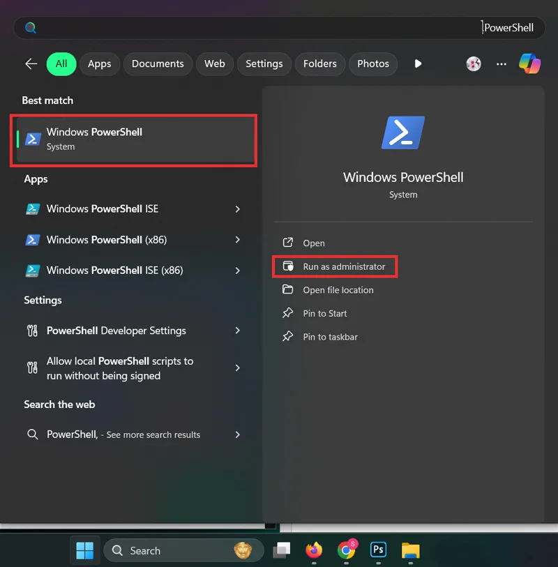 باز کردن بخش PowerShell
