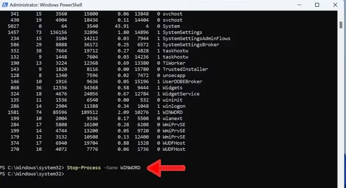 قطع عملکرد و بستن برنامه از طریق PowerShell