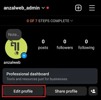بروزرسانی اطلاعات تماس در پروفایل اینستاگرام مرحله اول