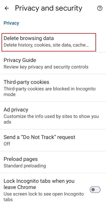 بخش delete browsing data در کروم