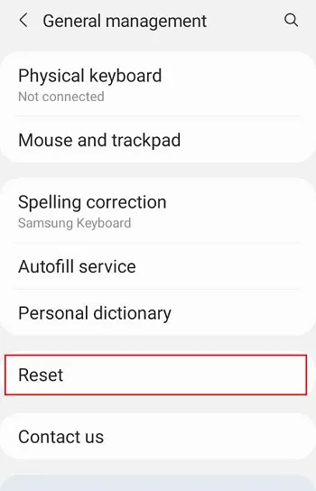 بخش Reset در سامسونگ