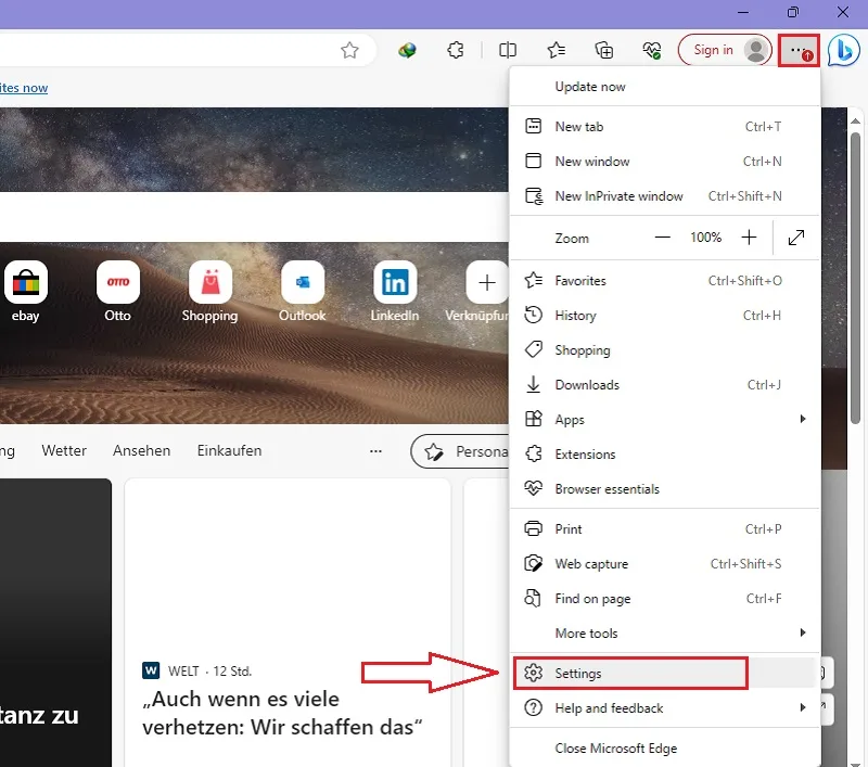 ریست کردن مرورگر edge مرحله اول