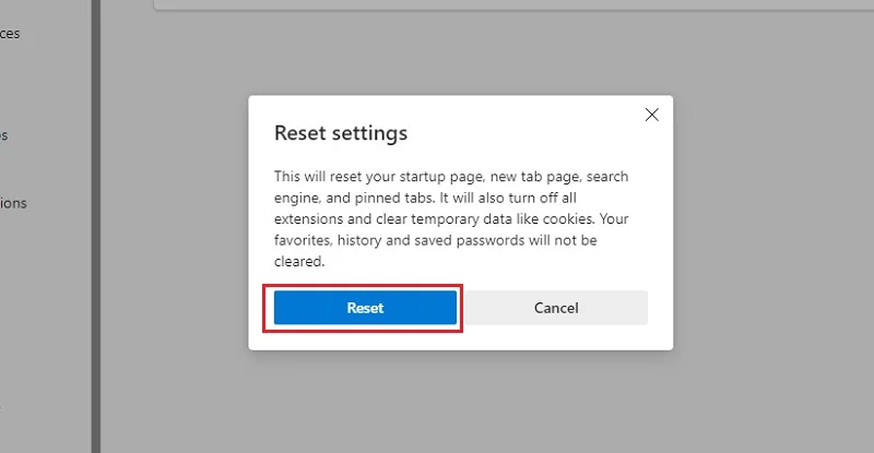ریست کردن مرورگر edge مرحله سوم