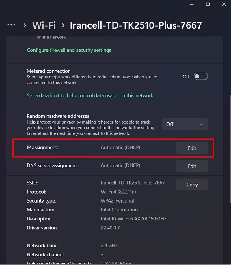 تنظیمات IP اینترنت ویندوز 11