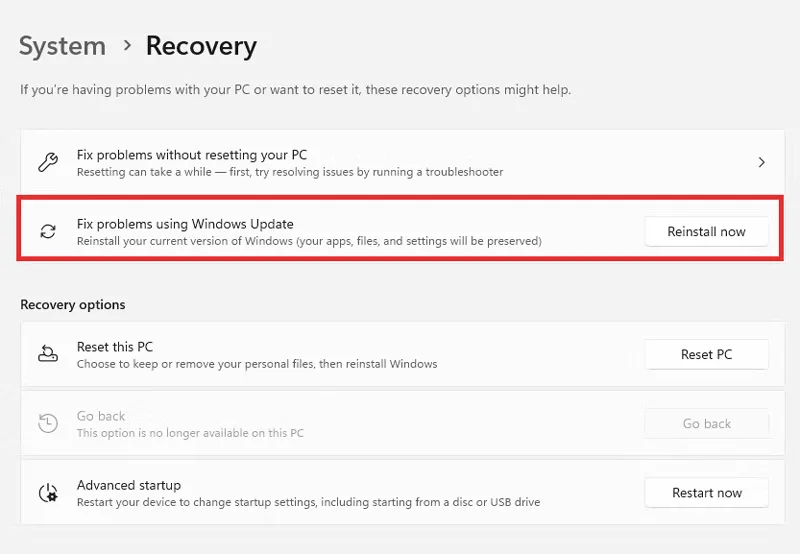 تنظیمات بخش Recovery