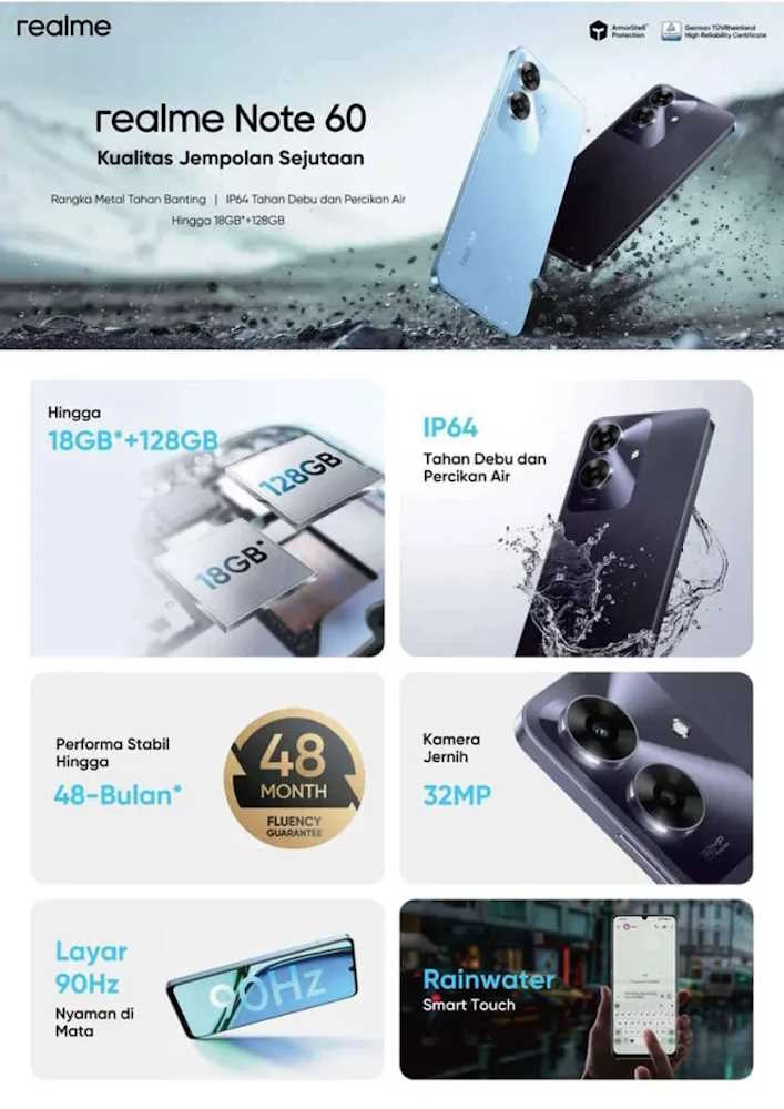 جزئیات طراحی، نمایشگر، دوربین و باتری Realme Note 60 قبل از عرضه فاش شد.