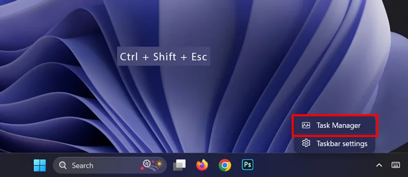 باز کردن Task Manager ویندوز