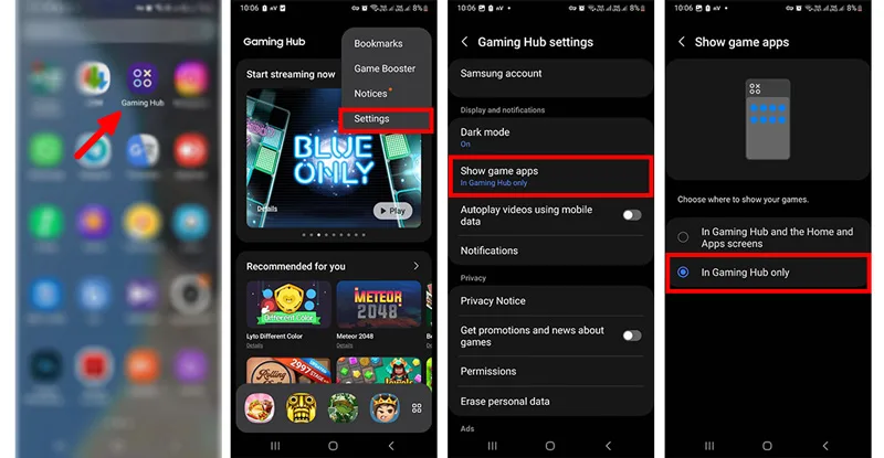 تنظیمات برنامه گیم هاب