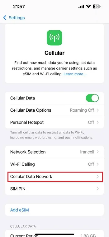 تنظیمات APN (Access Point Name) در آیفون