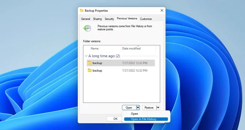 ریکاوری اطلاعات USB با استفاده از نسخه های قبلی فایل 2