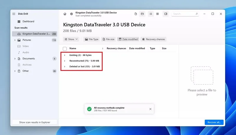 بازگرداندن اطلاعات با برنامه ریکاوری فایل های پاک شده فلش Disk Drill مرحله 5