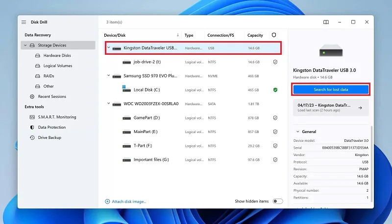 بازگرداندن اطلاعات با برنامه ریکاوری فایل های پاک شده فلش Disk Drill مرحله 3