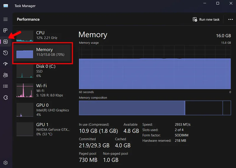 بررسی میزان مصرف از RAM از طریق Task Manager