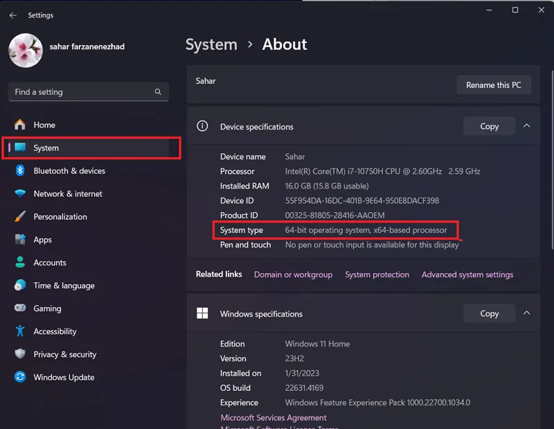 بررسی System type در ویندوز