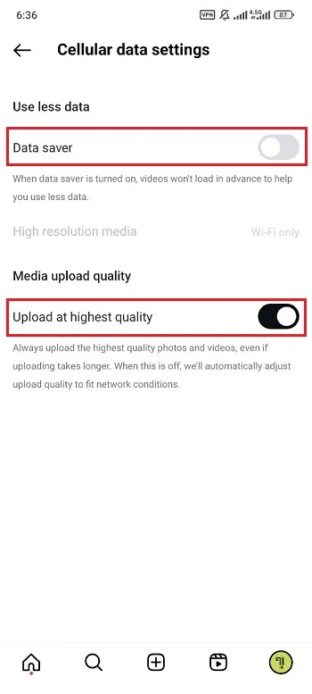 غیرفعال کردن Data Saver اینستاگرام