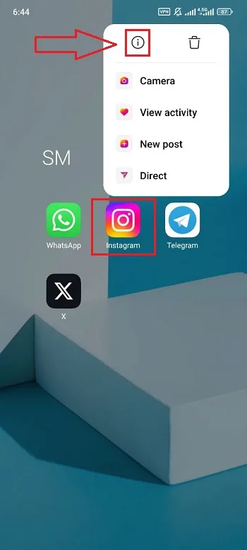 بخش App info اینستاگرام در اندروید