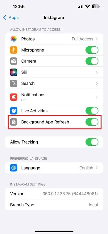 فعال کردن Background App Refresh اینستاگرام در آیفون 3