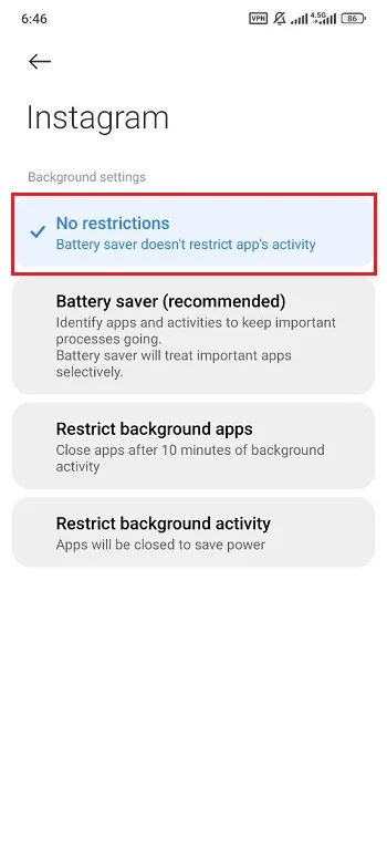 تنظیمات Battery Saver اینستاگرام در اندروید 2