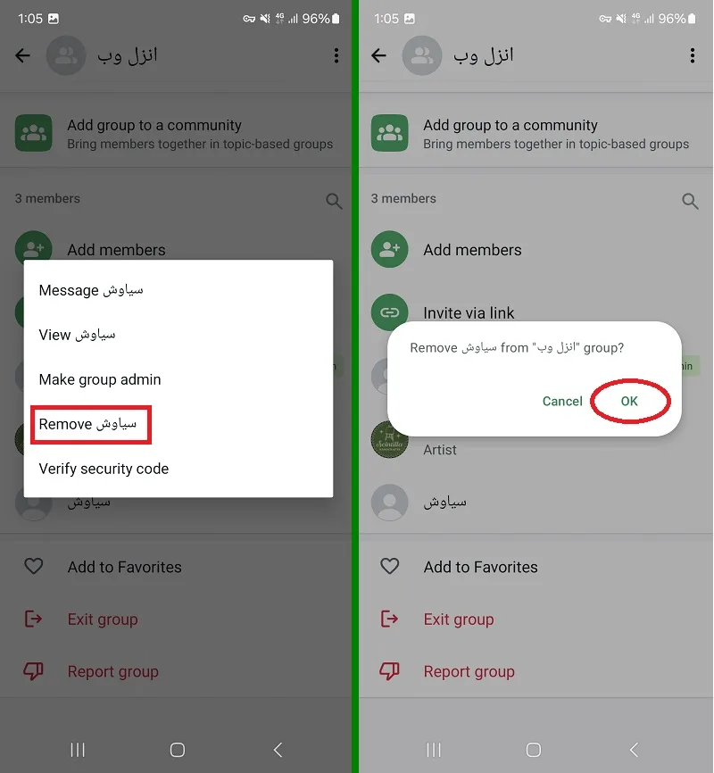 حذف کامل گروه توسط مدیر به روش حذف اعضا