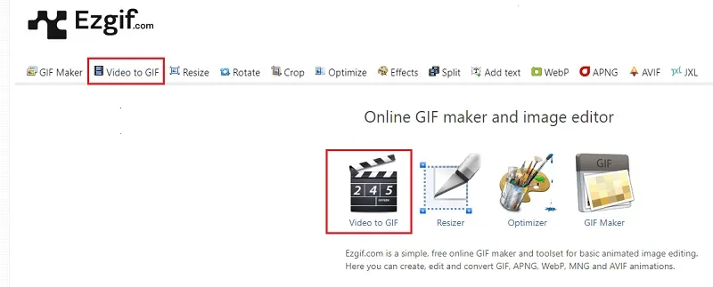 استفاده از EZGIF برای تبدیل فیلم به گیف 1