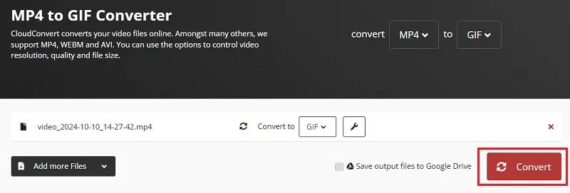 استفاده از Cloudconvert برای تبدیل فیلم به گیف 3