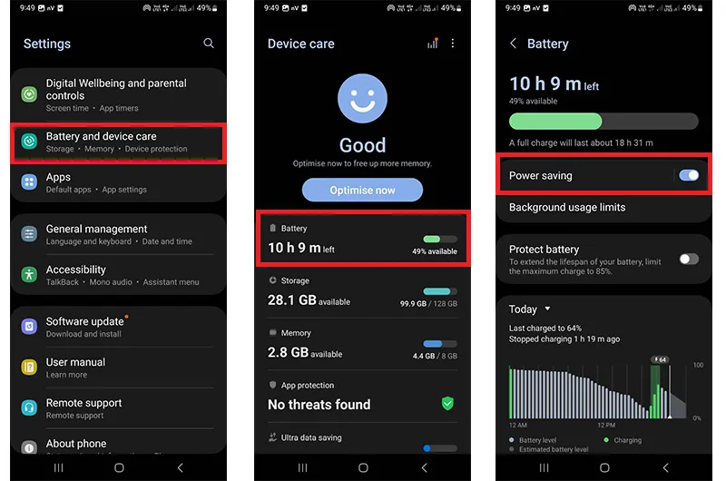 خاموش کردن حالت Battery saving