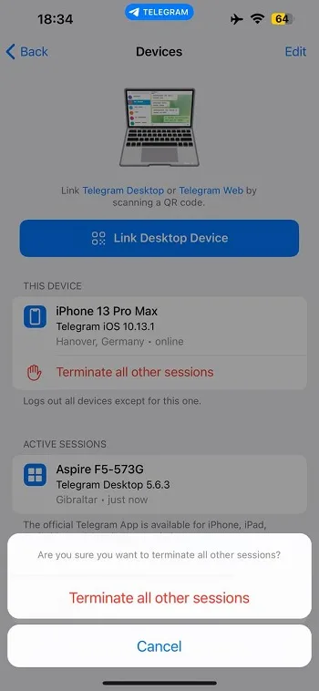 گزینه Terminate All Other Sessions