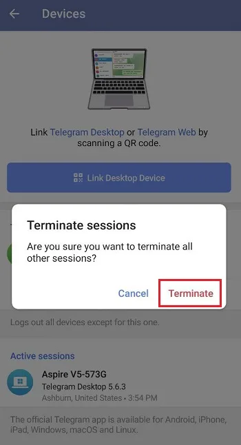 قابلیت Terminate Sessions در اندروید 3