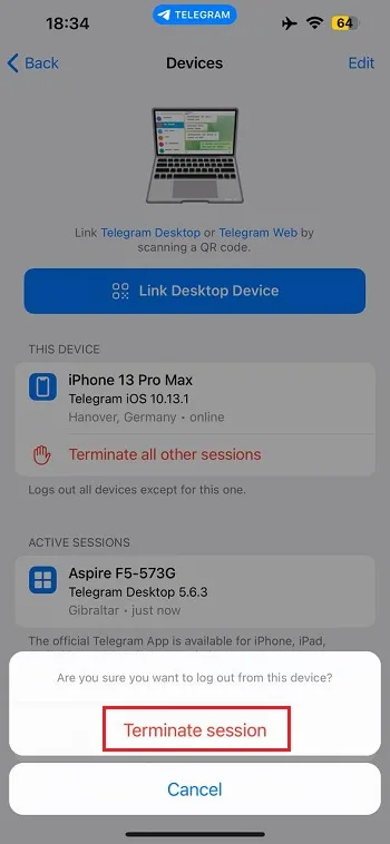 قابلیت Terminate Sessions در آیفون 3