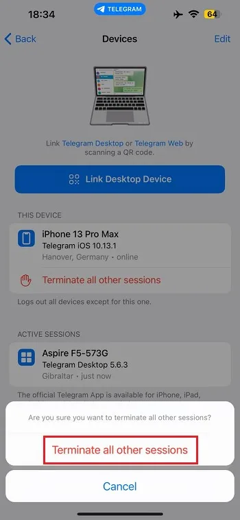 قابلیت Terminate Sessions در آیفون 4