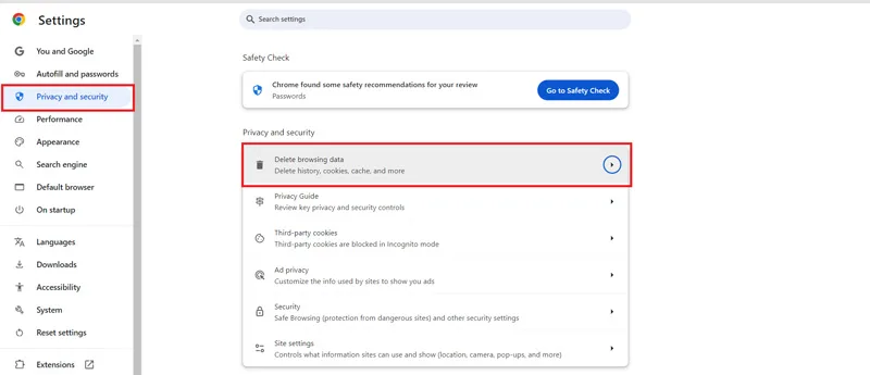 پاک کردن کش Chrome برای حل مشکل سایت مای مدیو کارنامه