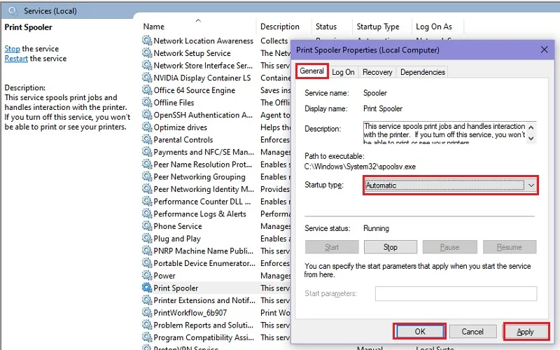 حل مشکل Error 0x0000011b با ریستارت کردن Print Spooler مرحله 3
