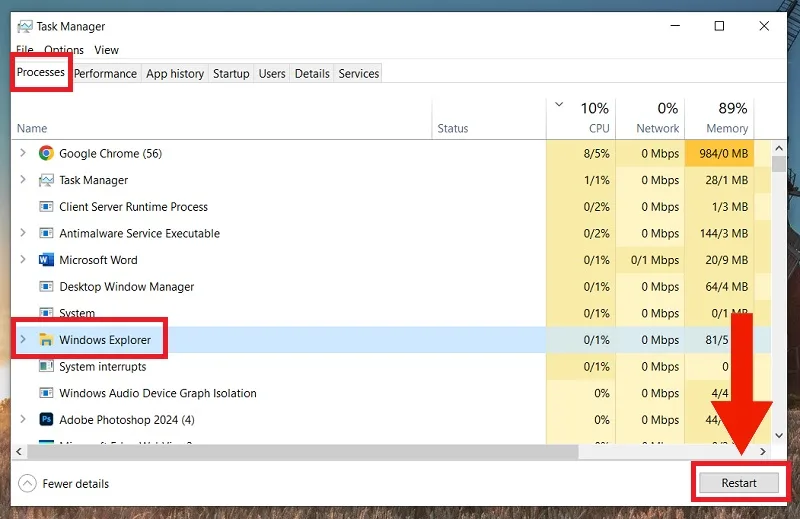رفع مشکل کلیک راست در ویندوز 11 با ری استارت windows explorer