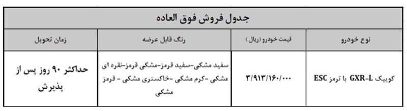 بخشنامه فروش کوییک GXR-L