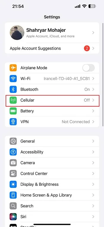 تنظیمات Cellular در آیفون
