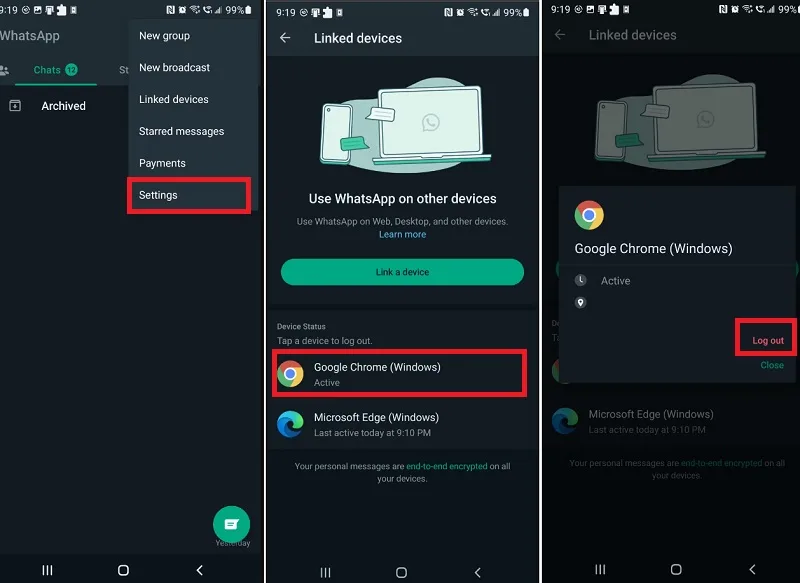 بستن واتساپ وب روی واتساپ گوشی
