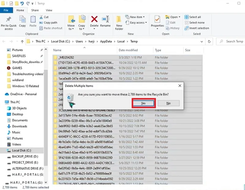 حذف فایل های پوشه temp در ویندوز