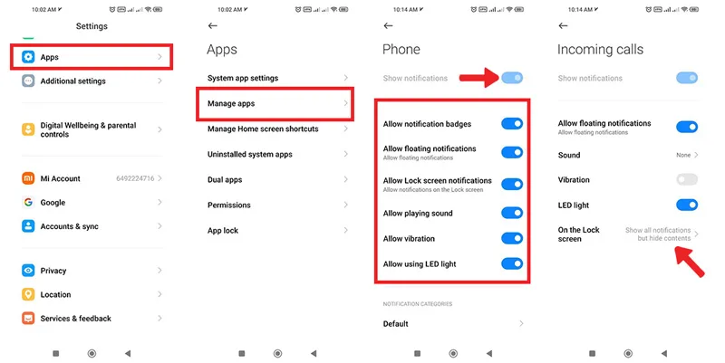 فعال کردن نوتیفیکیشن‌های برنامه Phone در گوشی شیائومی