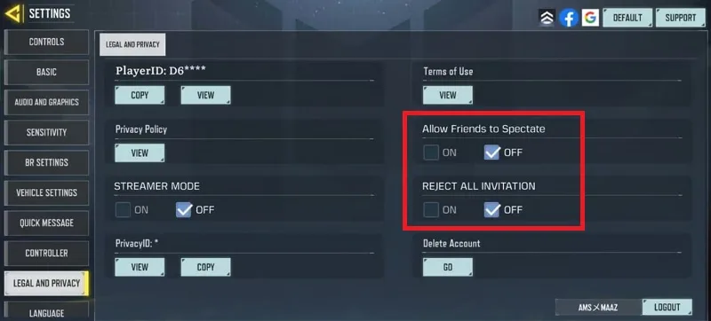 تغییر تنظیمات حریم خصوصی اکانت Call of Duty