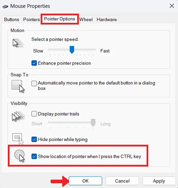 نحوه فعال کردن تنظیمات یاب موس (Mouse Finder)