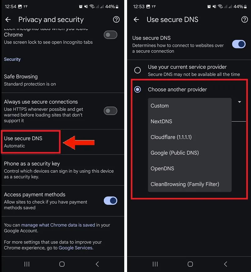 علت باز نشدن بعضی سایت ها خارجی در کروم و تغییر DNS در اندروید